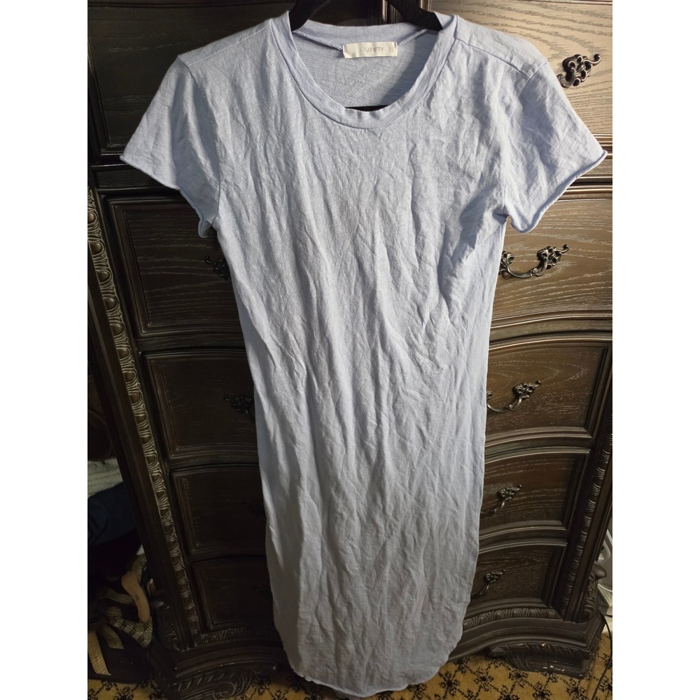 Six Fifty Light Blue Cotton Slub Crew Neck T-Shirt Midi Dress XS SF3536